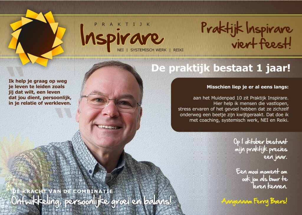 Digitale jubileumkaart: Praktijk Inspirare viert feest, de praktijk bestaat 1 jaar